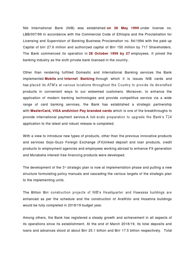 Nib International Bank PDF Banks Employment