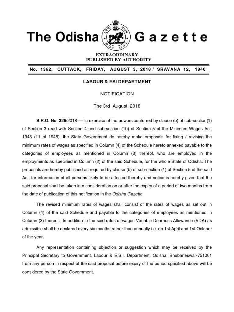 Odisha Labour Rates PDF Factory Employment