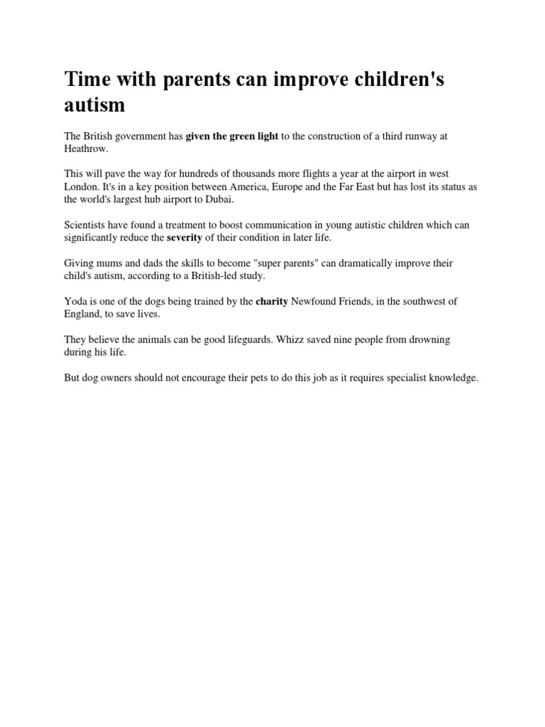 Time With Parents Can Improve Children's Autism | PDF