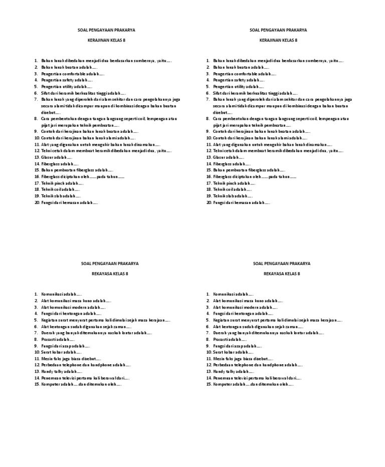 Soal Pengayaan Kerajinan Dan Rekayasa Kelas 8 Docx
