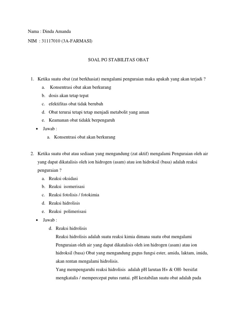 Kumpulan Soal Stabilitas Obat
