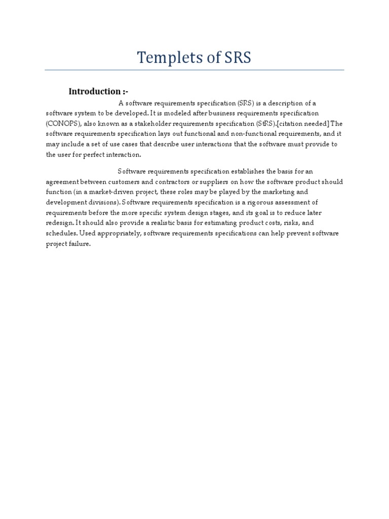 Templets of SRS: Introduction | PDF