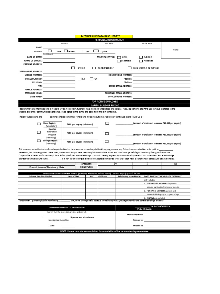 Membership Data Update Form | PDF | Social Institutions | Social Science