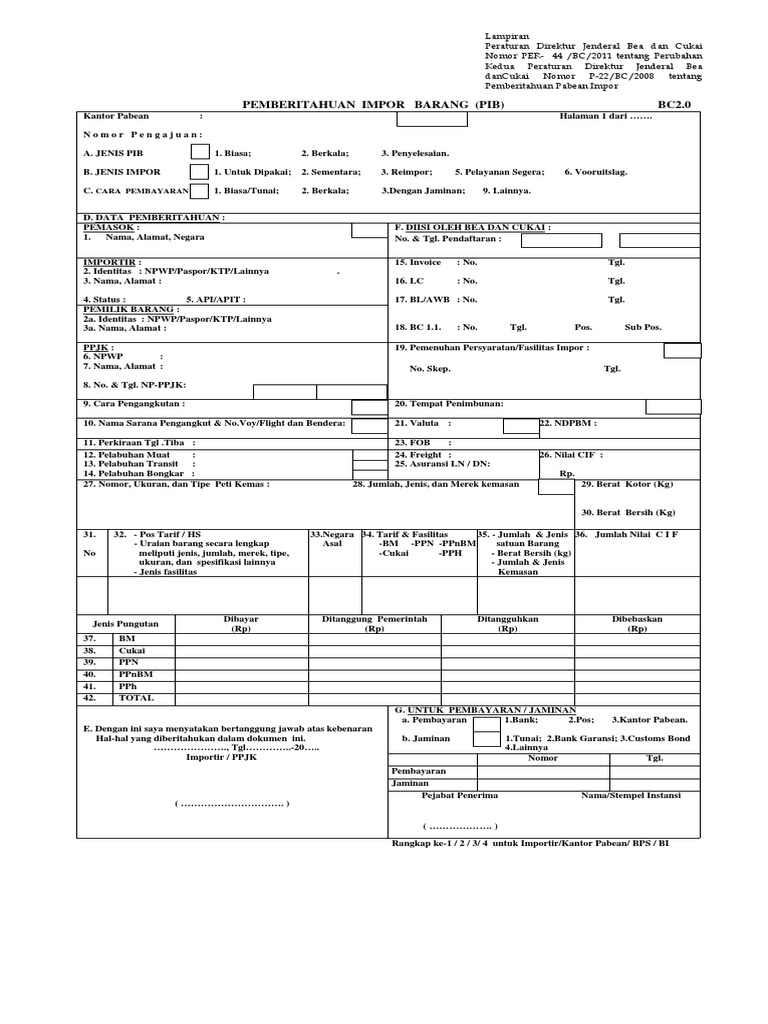 Pemberitahuan Impor Barang (Pib) Bc2.0 | PDF