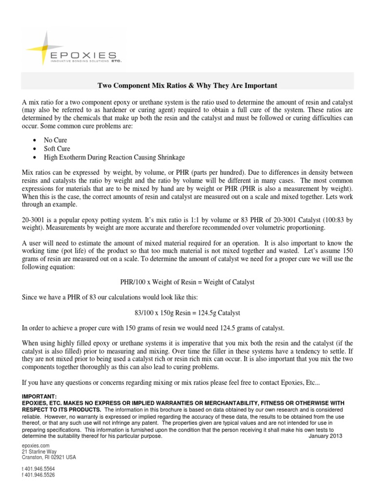 Mix Ratios PDF Epoxy Physical Sciences