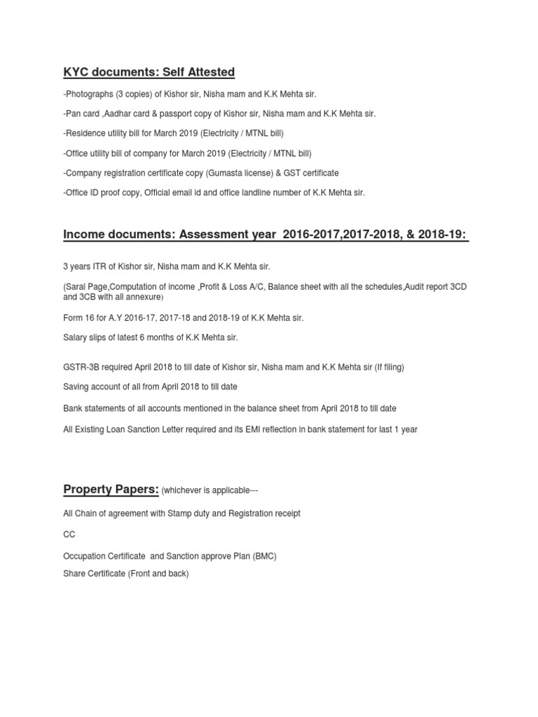 KYC Documents: Self Attested | PDF