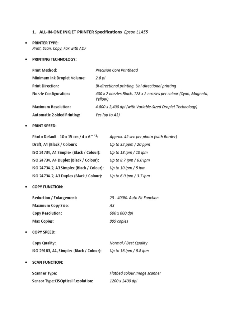 Printer Specs | PDF | Image Scanner | Fax