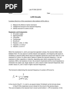 LCR Circuits: Learning Objectives of This Experiment Is That Students Will Be Able To