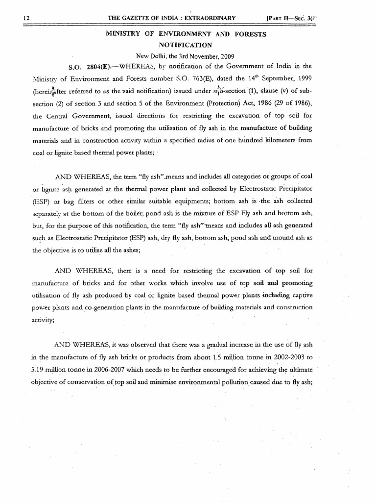 Fly Ash Notification 3112009 PDF Fly Ash Building Materials