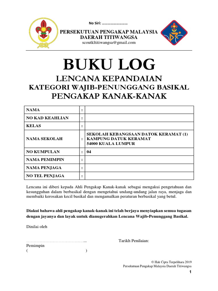 Buku Log Pengakap Sekolah Rendah Aku Sebuah Basikal