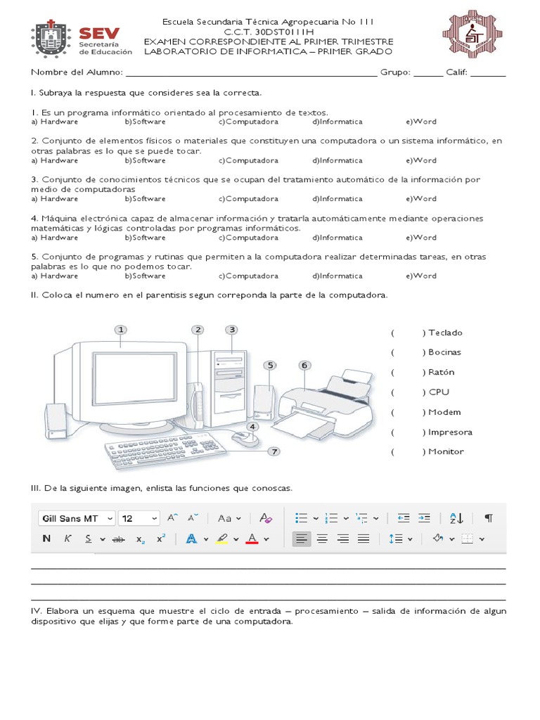 Examen Primer Grado | PDF | Hardware de la computadora | Programa de ...