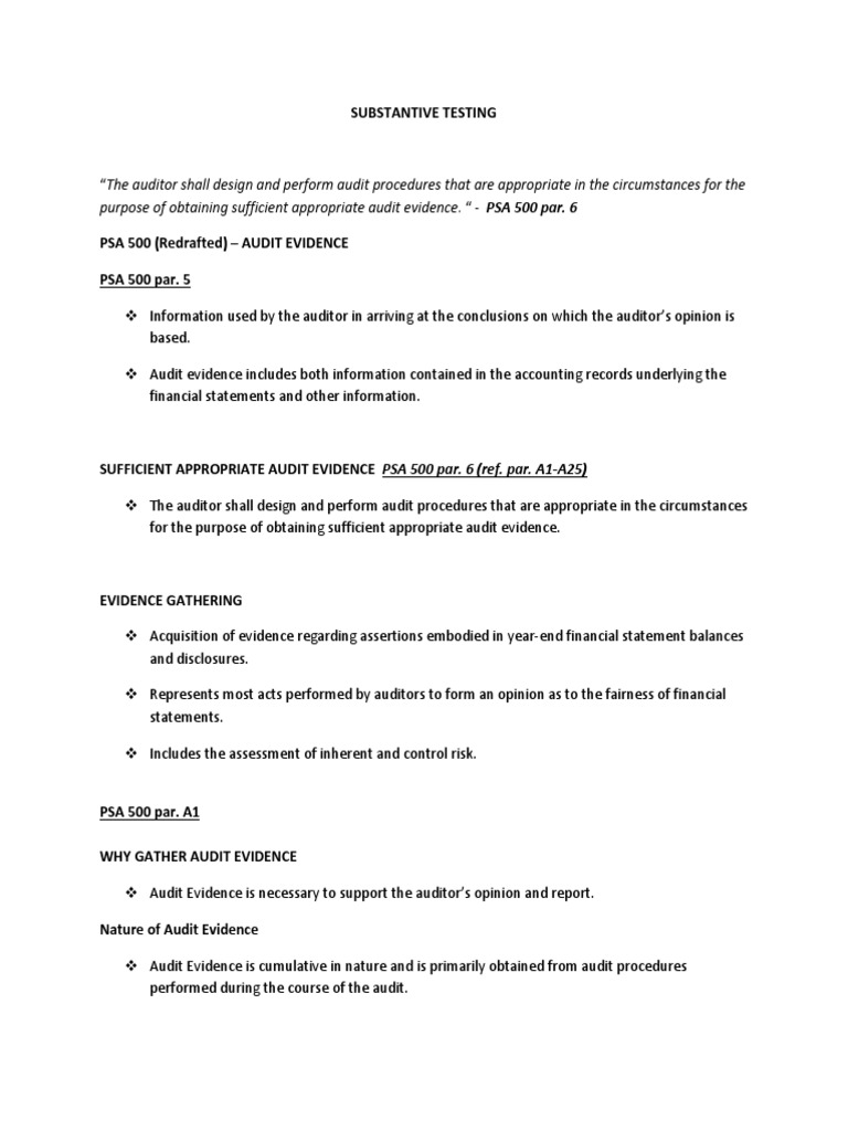 Substantive Testing and Audit Evidence | PDF | Audit | Service Industries