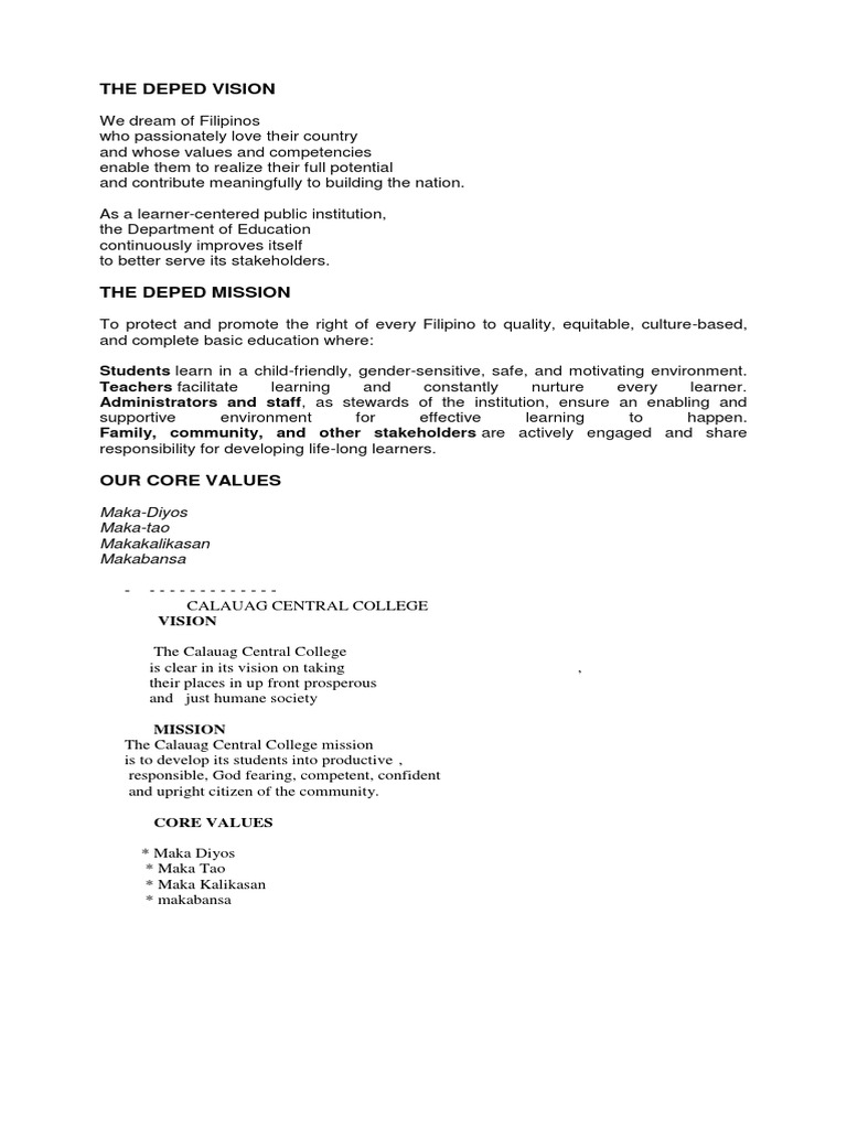 The Deped Vision: Students Teachers Administrators and Staff Family ...