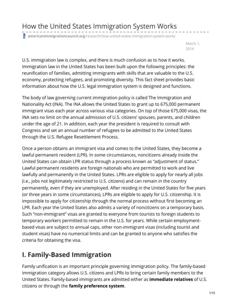How The United States Immigration System Works: I. Family-Based ...