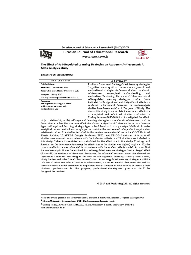The Effect of Self-Regulated Learning ST PDF | PDF | Metacognition ...