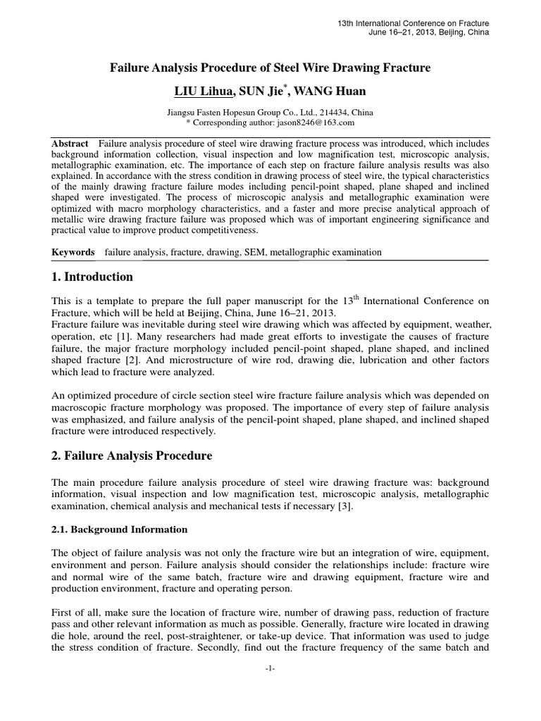 Failure Analysis Procedure of Steel Wire Drawing Fracture | PDF ...