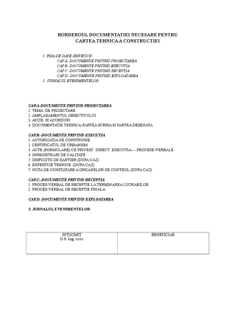 Borderou Carte Tehnica | PDF