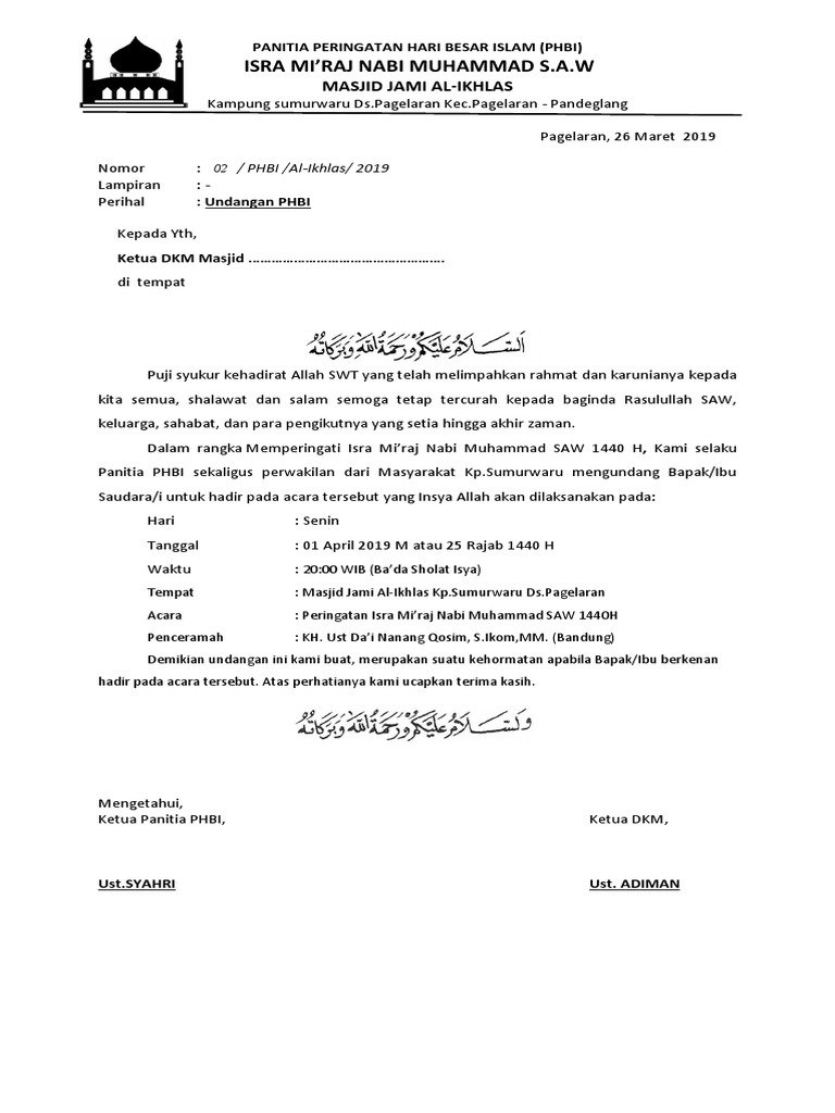 CONTOH Surat Undangan ISRA MIRAJ | PDF