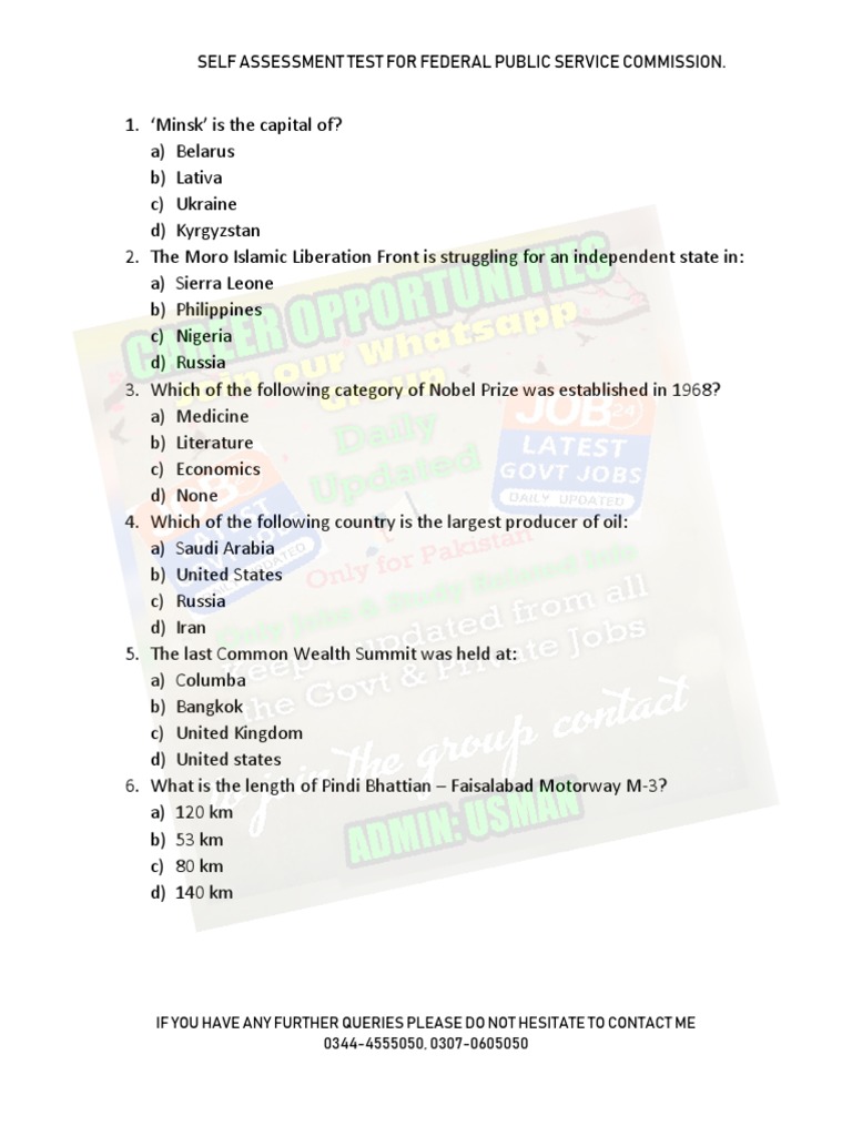 Self Assessment Test For Federal Public Service Commission | PDF