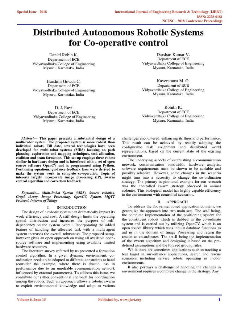 Co-operative Control in Multi-Robot Systems | PDF | Robot | Robotics