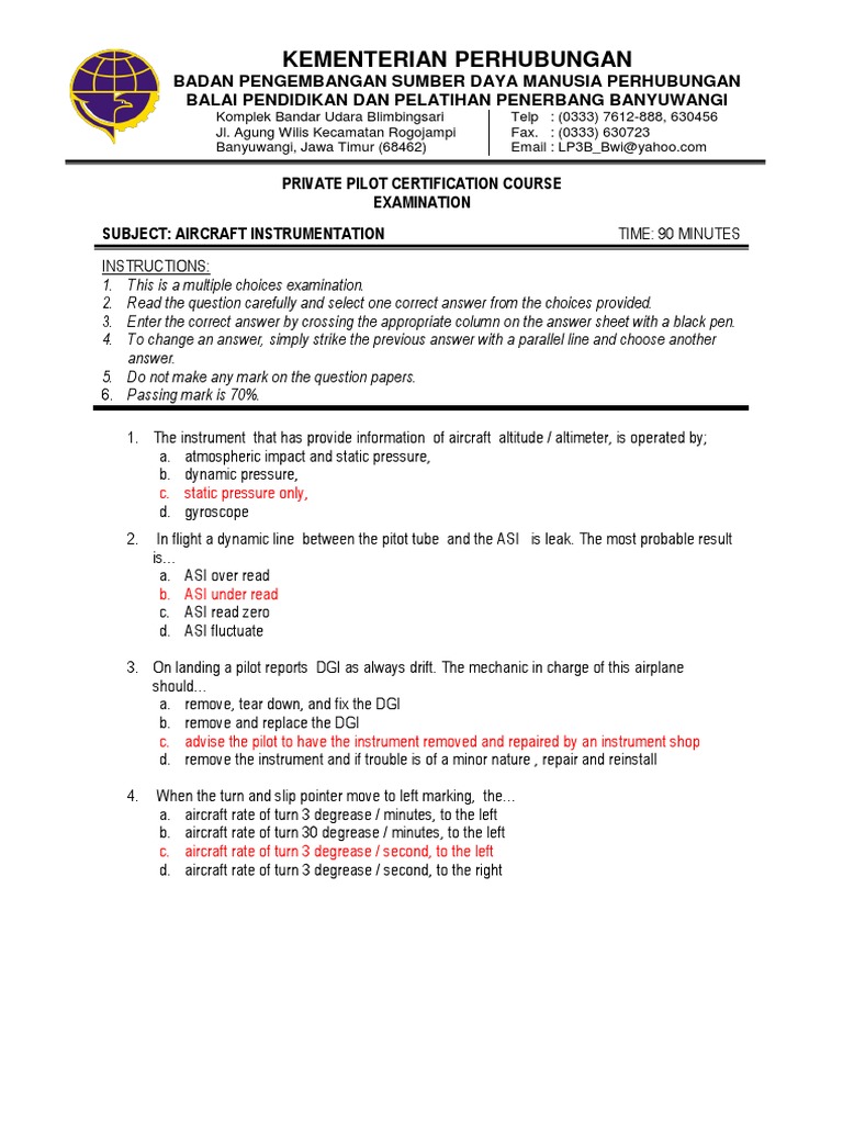 Contoh Soal Ujian Lisensi Pilot A1/A4 | PDF | Airspeed | Aviation