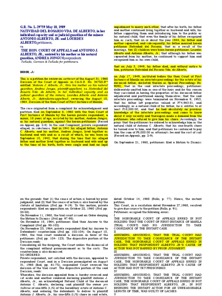 Vda de Alberto Vs CA PDF Laches (Equity) Judgment (Law)