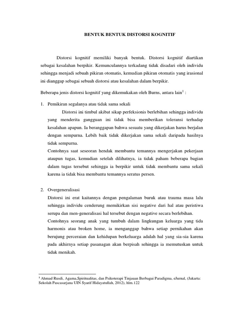 Bentuk-Bentuk Distorsi Kognitif | PDF