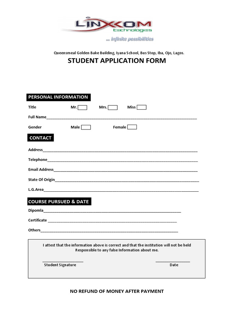 Student Application Form: Personal Information | PDF