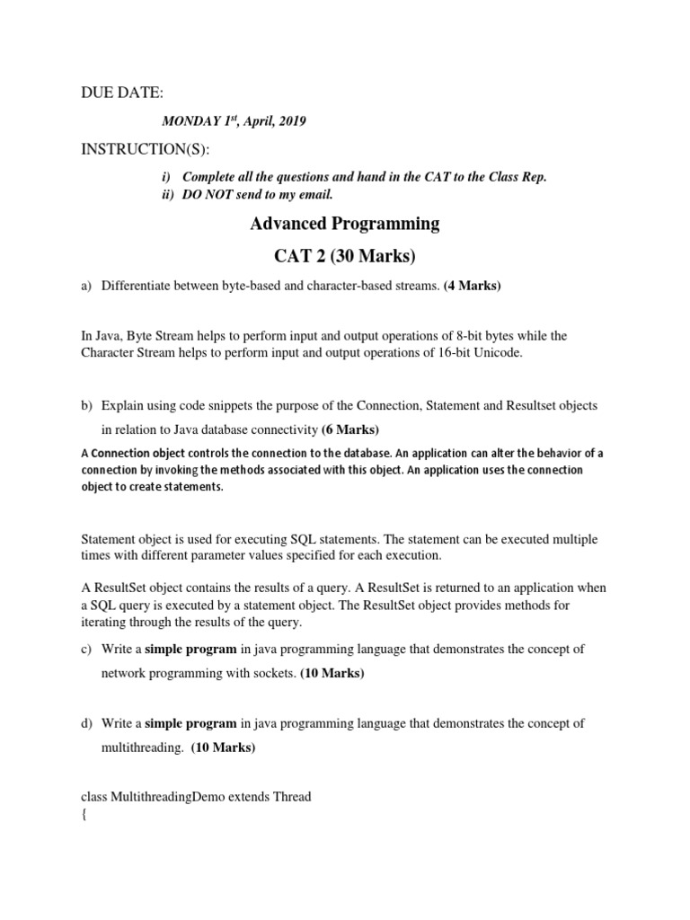 Advanced Programming CAT 2 TAKEAWAY - 2 | PDF