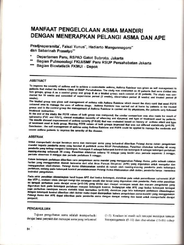 Pengelolaan Asma Dengan Menerapkan Pelangi Asma APE: Manfaat Mandiri ...
