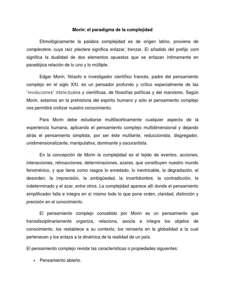 Morin - El Paradigma de La Complejidad | PDF | Complejidad | Paradigma