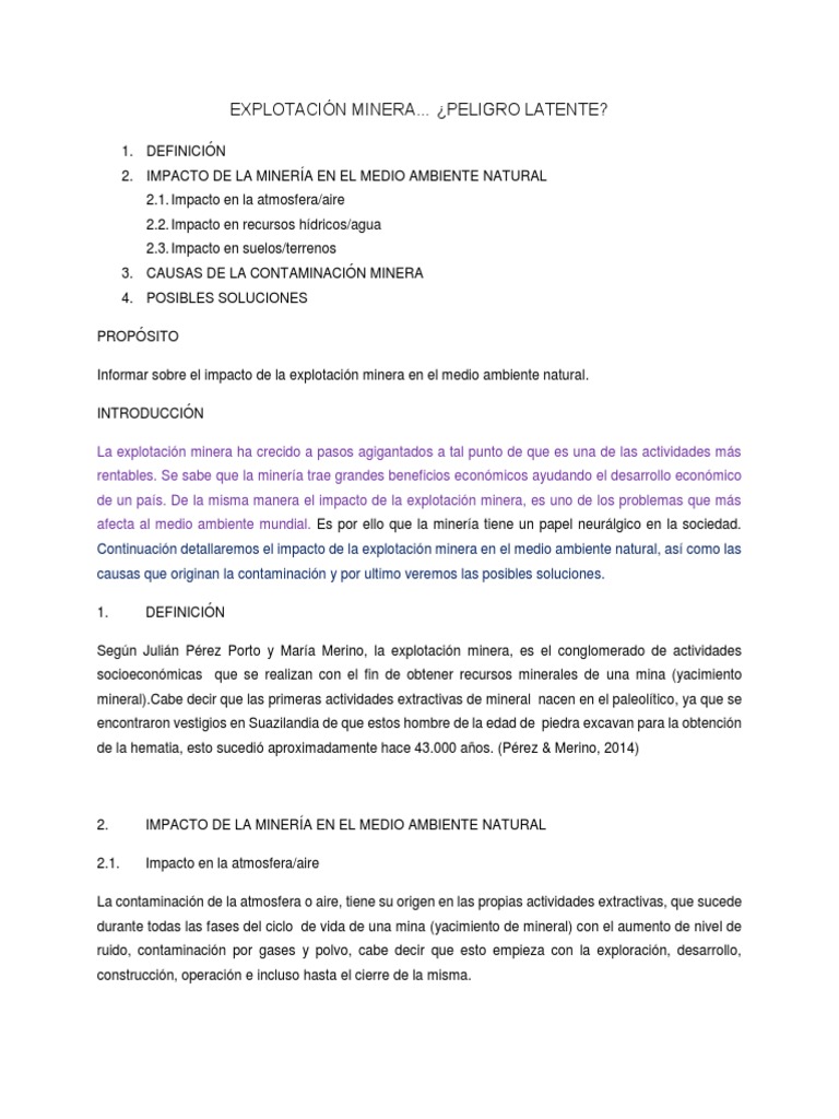 Impacto de La Mineria en El Medio Ambiente | PDF | Minería | Contaminación