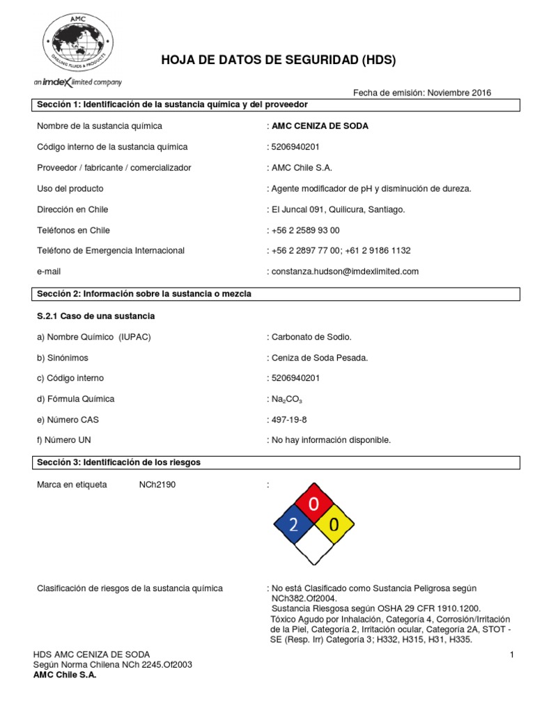 CARBONATO DE SODIO-CENIZA DE SODA PESADA – INSUQUIM Chile