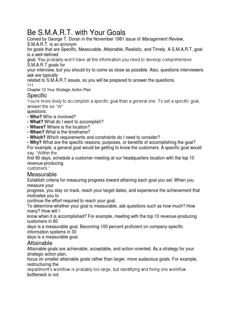S.M.A.R.T. Goals for Interview Success | PDF | Goal | Cognition