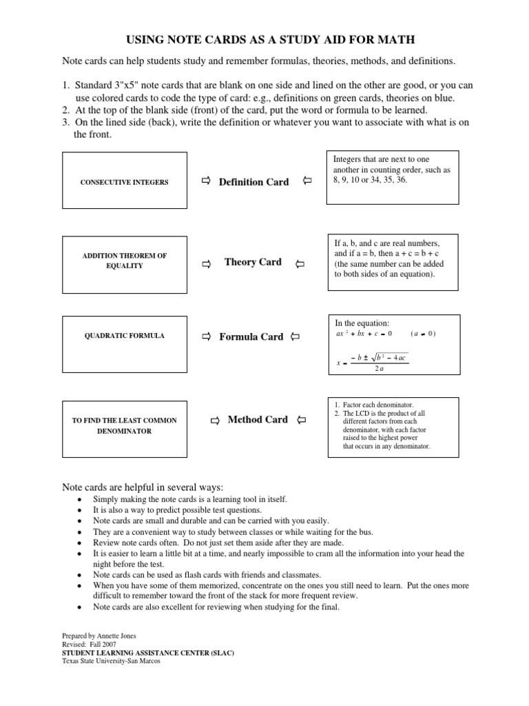 Math Study Aid: Note Cards | PDF | Fraction (Mathematics) | Discrete ...