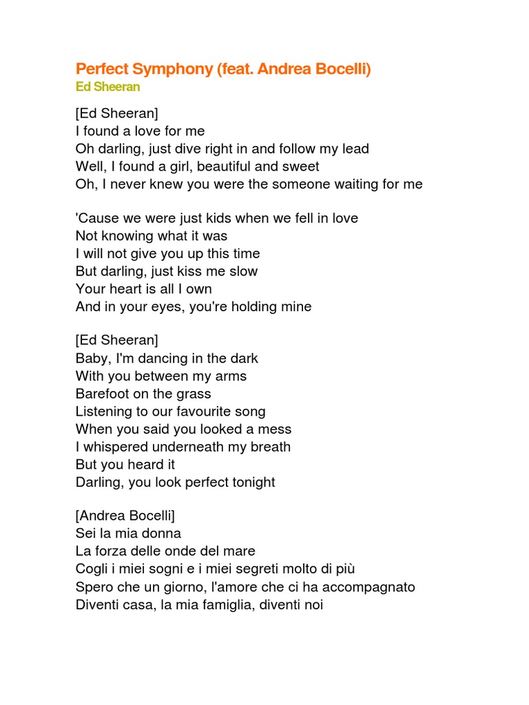 Perfect Symphony Feat Andrea Bocelli Ed Sheeran