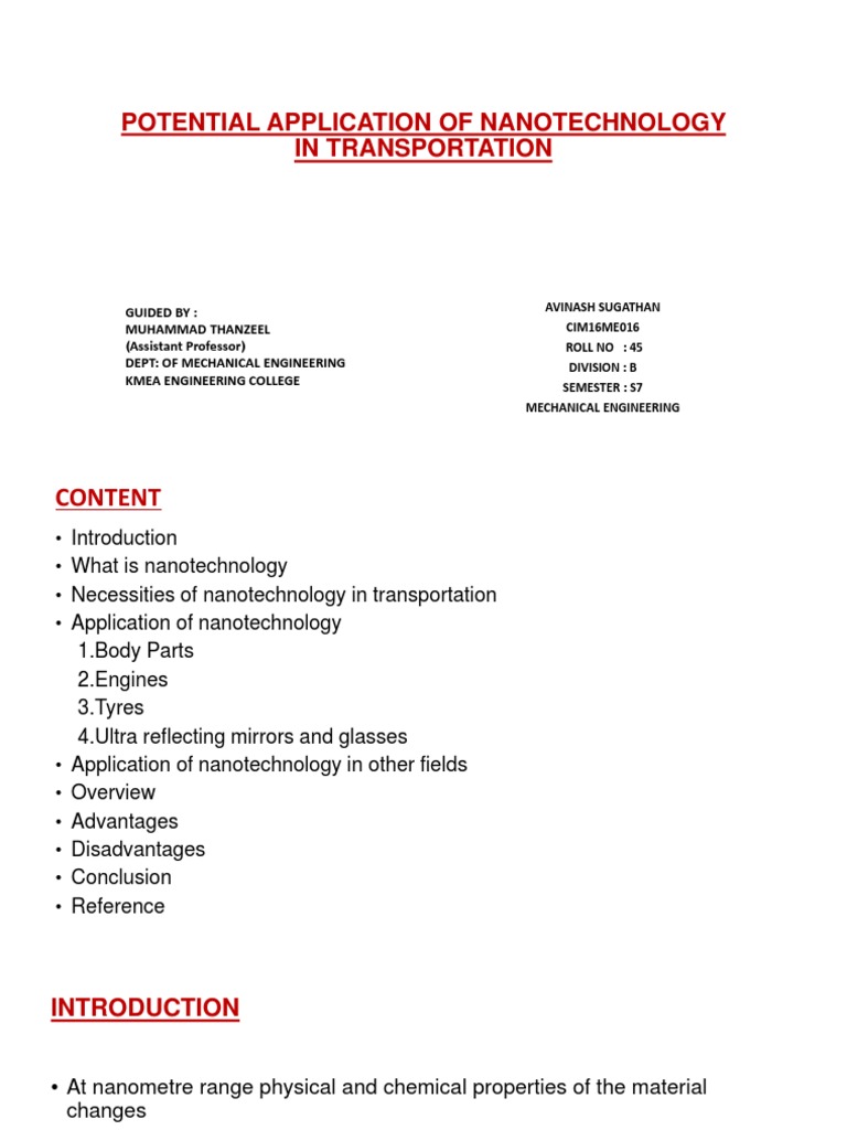 Nanotechnology Applications in Transportation | PDF | Nanotechnology ...