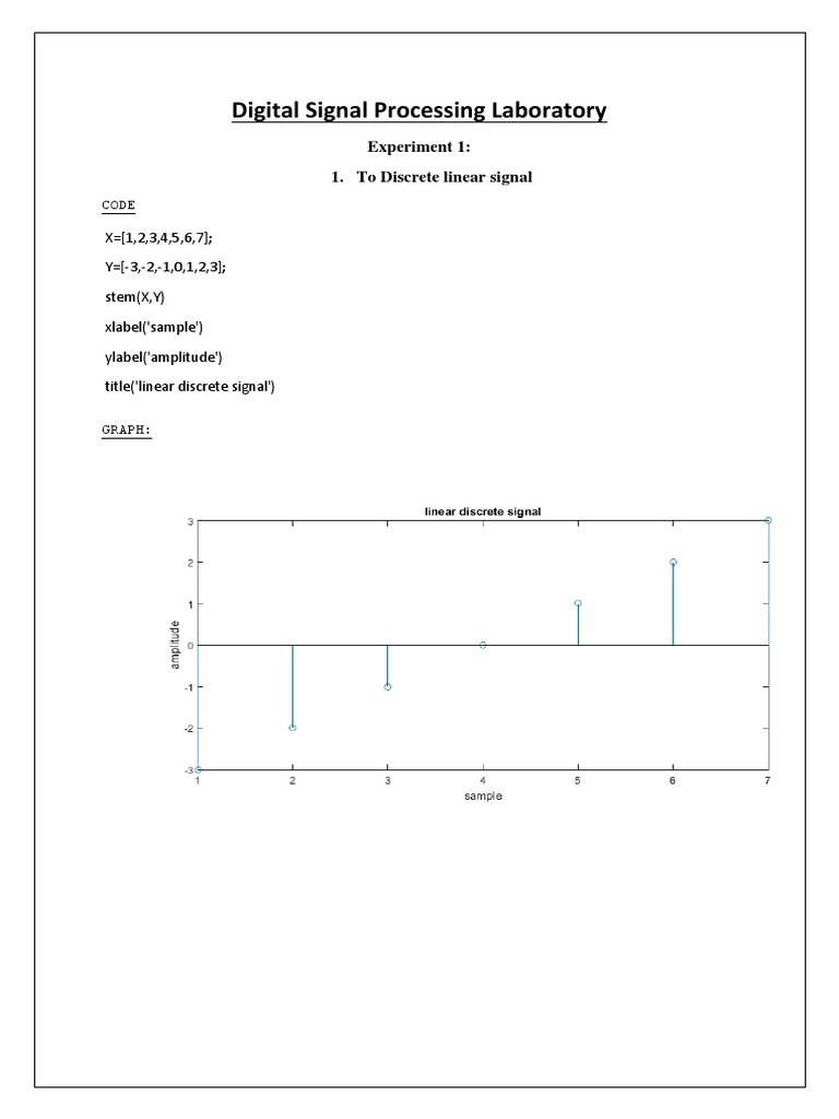 Digital Signal Processing Laboratory Experiment 1 1. To Discrete Linear Signal PDF