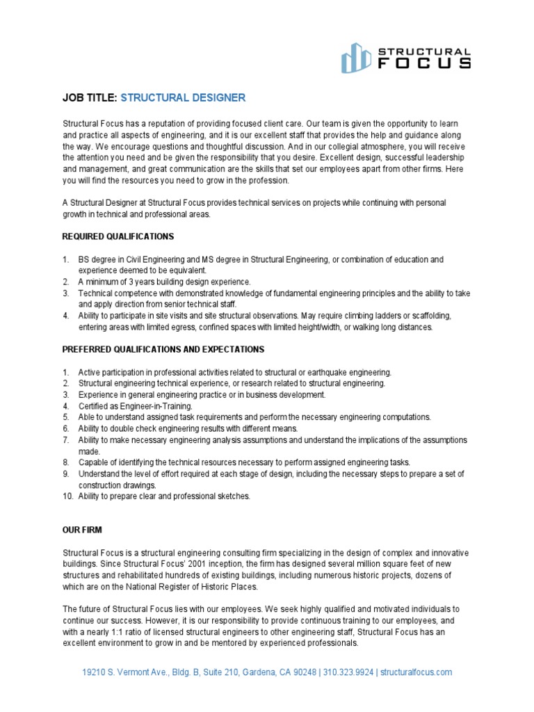 Structural Designer: Job Title | PDF | Attention | Engineering