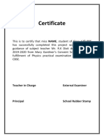 Certificate: Teacher in Charge External Examiner