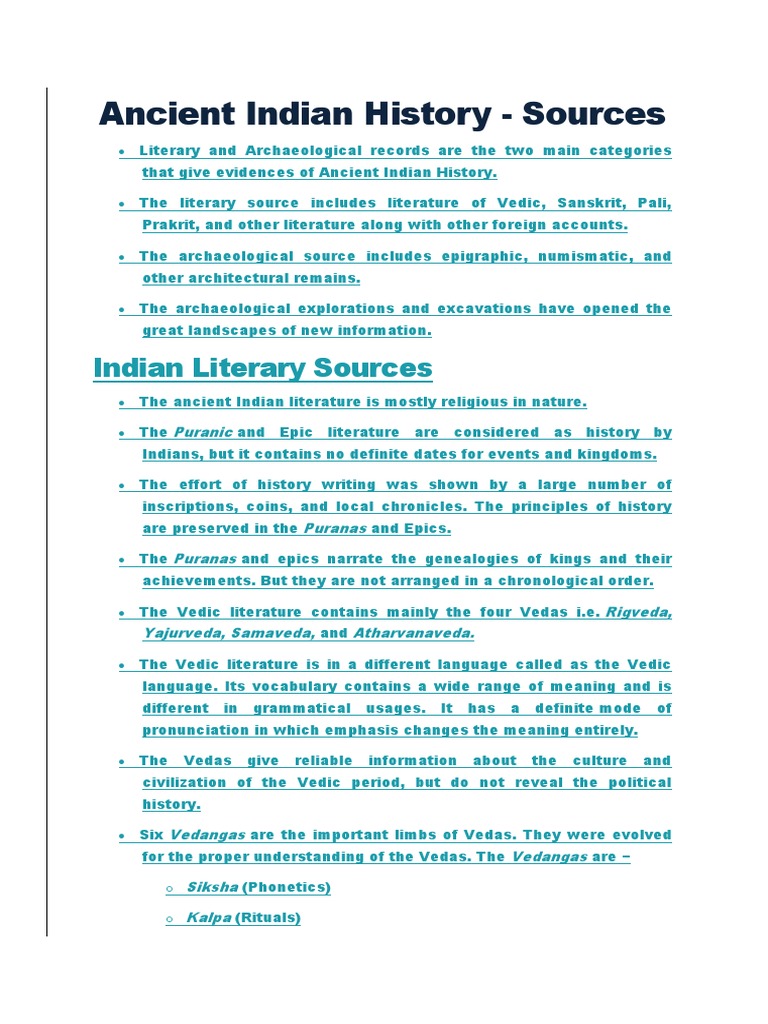 Sources of Ancient Indian History | PDF | Sutra | Vedas