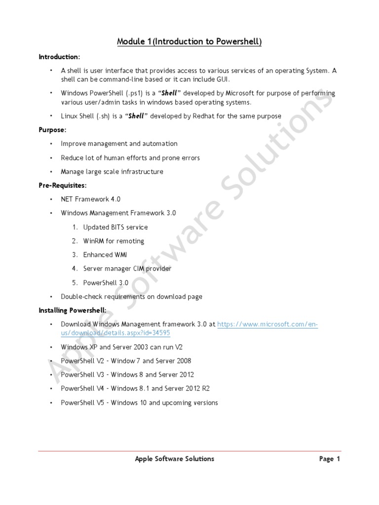 Module 1 (Introduction To Powershell) : Us/download/details - Aspx?id ...