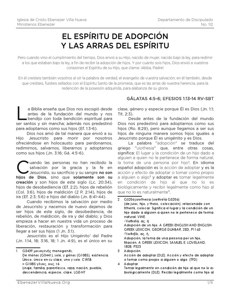 El Espiritu De Adopcion Y Las Arras Del Espiritu Pdf Cristo Titulo Espiritu Santo