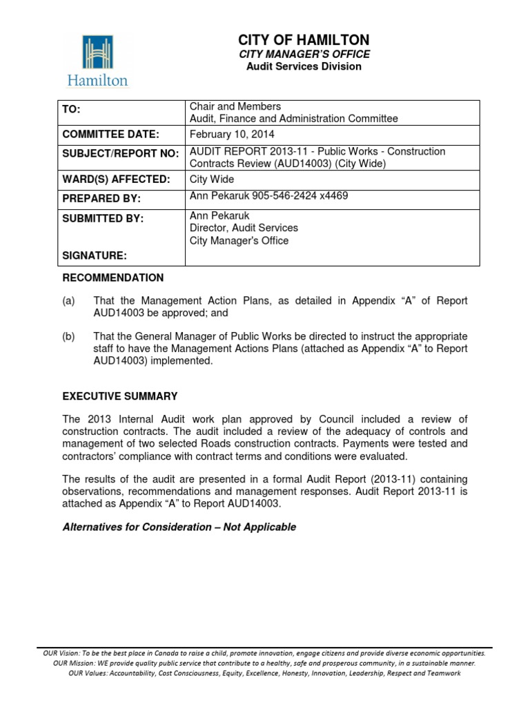 Audit Report 2013-11 - Public Works - Construction Contracts Review ...