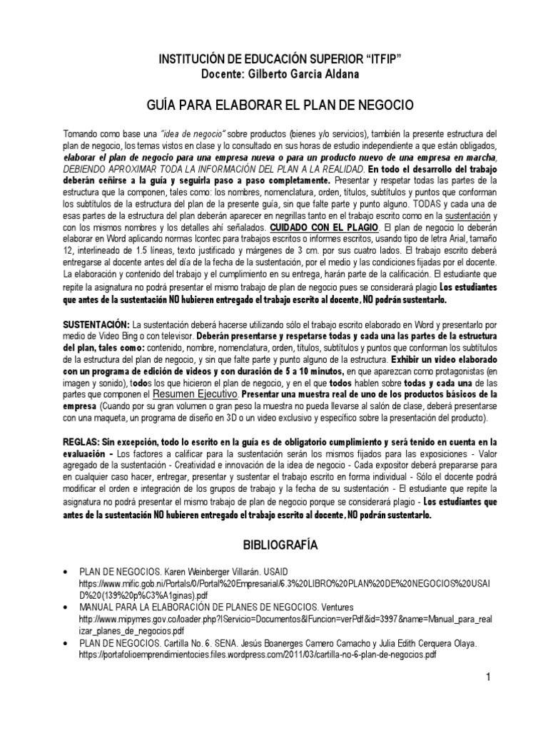 Guía para Elaborar un Plan de Negocio | PDF | Plan de negocios ...