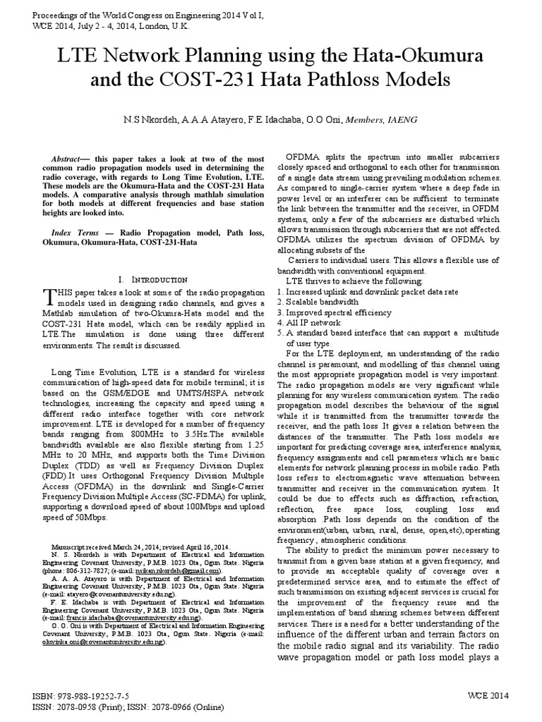LTE Pathloss Models Comparison | PDF | Orthogonal Frequency Division ...