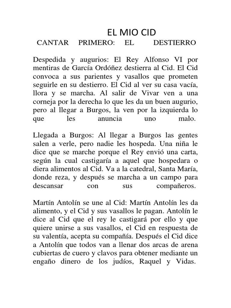 El Mio Cid Cantar Primero Resumen PDF