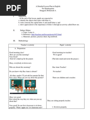  Detailed Lesson Plan in English (Kindergarten)