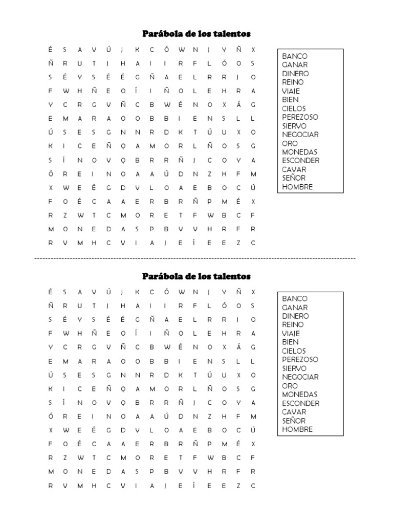 Sopa De Letras Parabola De Los Talentos Dinero Creencia Y Doctrina Cristiana
