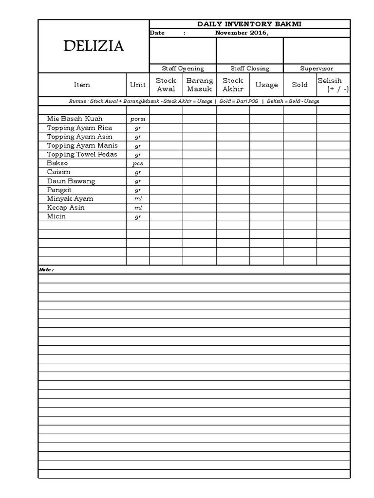Daily Bakmi Inventory Report - Nov 2016 | PDF